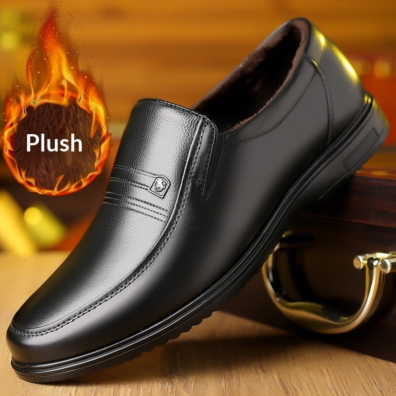 Men's Leather Genuine Flat Sole Round Toe Soft Sole Non-slip Casual Shoes For Middle-aged