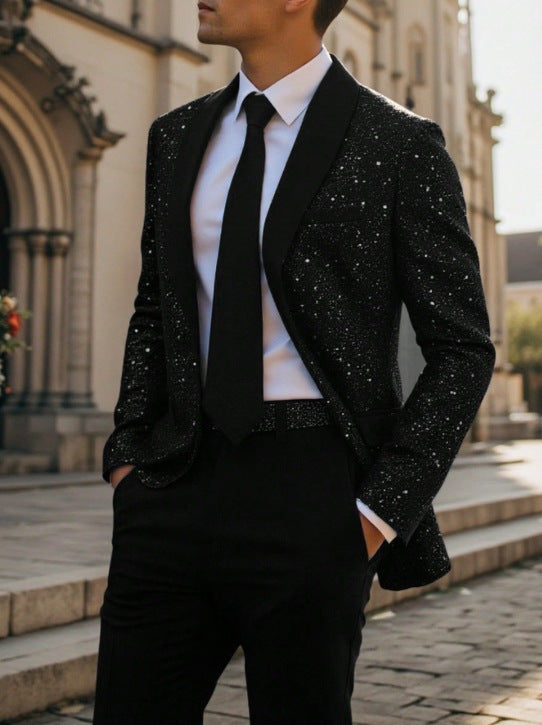 2026 European And American Cross-Border Amazon Men's Suit Jacket Shiny Banquet Wedding Party Suit Men 230215