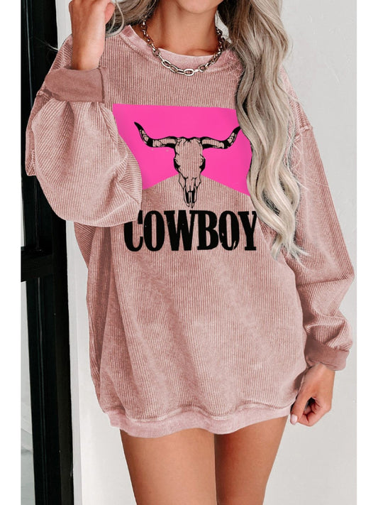 Women Cowboy Graphic Round Neck Sweatshirt