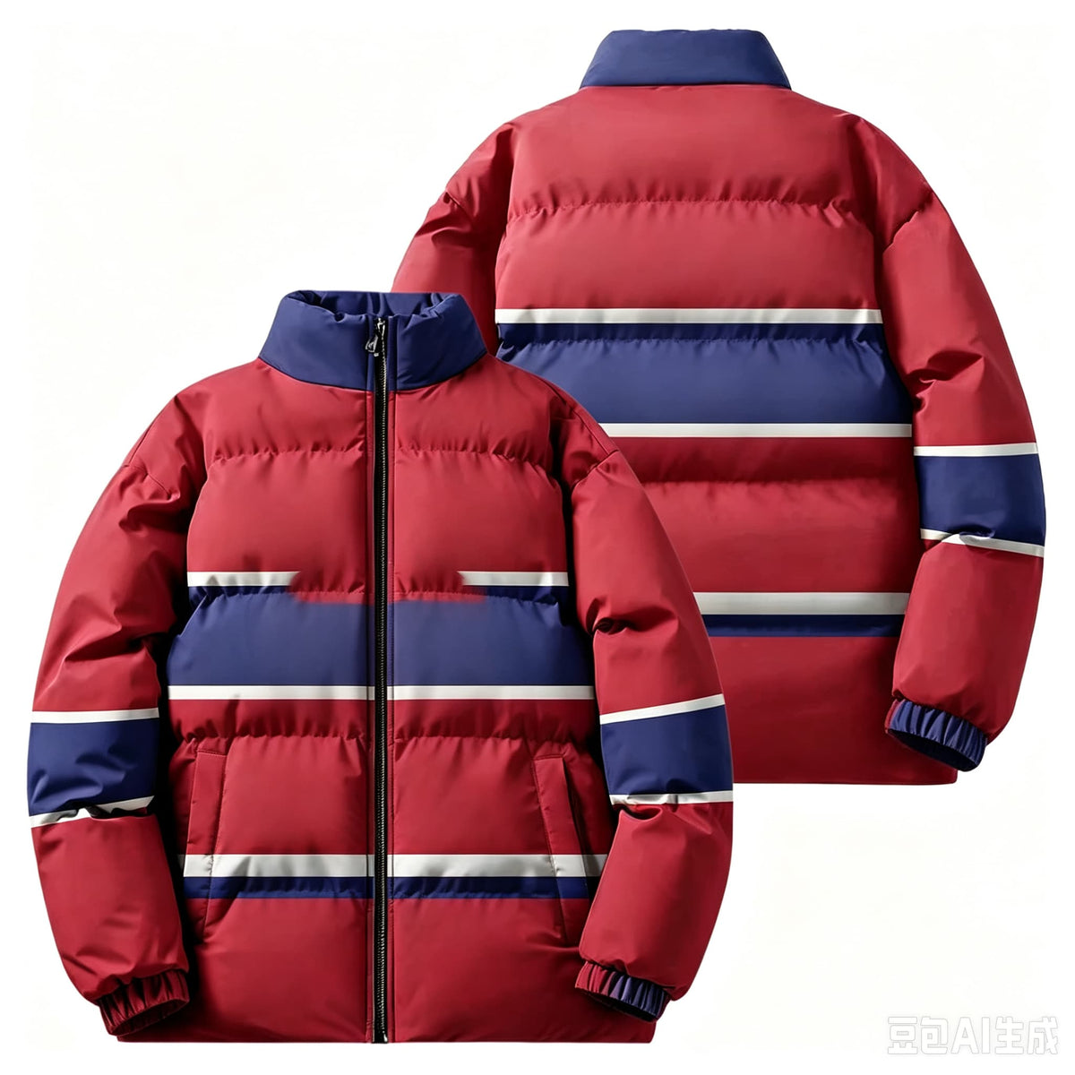 2026 Men Winter Stand Collar Puffer Jacket Color Block Striped Patchwork Cotton Padded Coat Loose Windproof Warm Racing Style Outerwear Male Casual Zipper Thick Winter Outfits