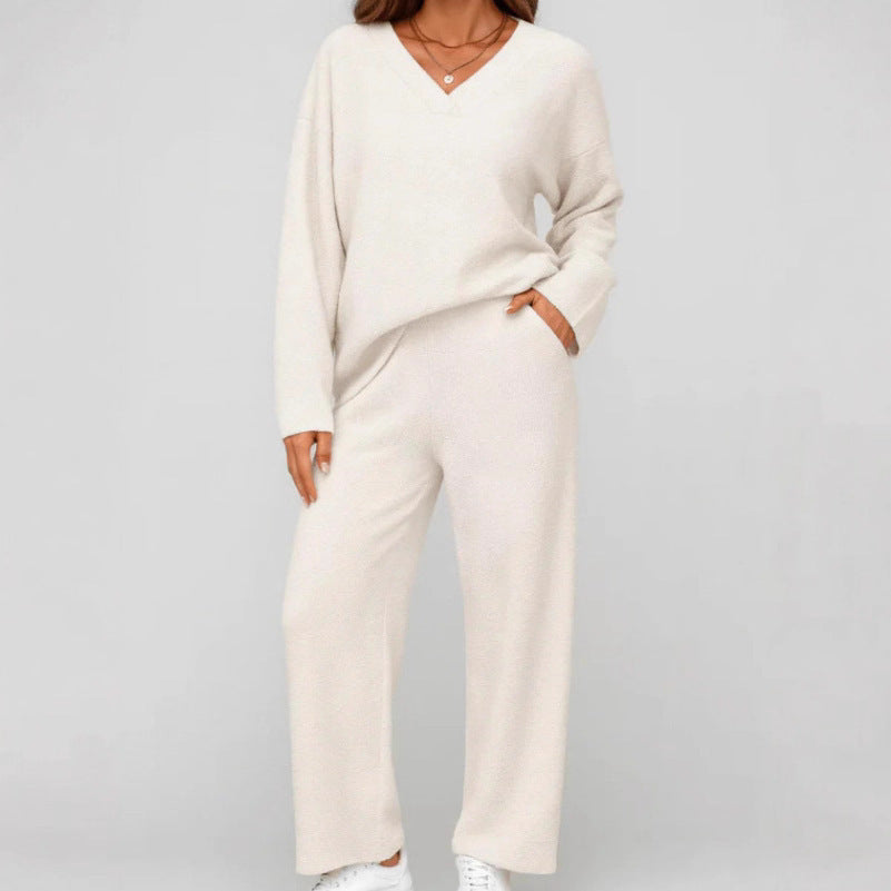 V-neck Wool Loose Pockets Leisure Suit Two-piece Pajamas
