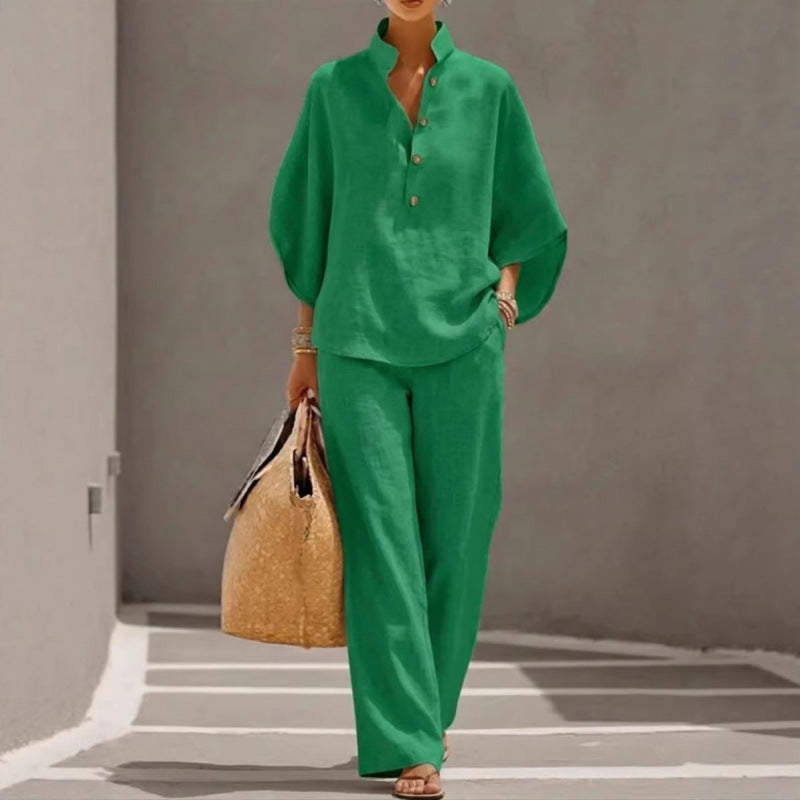 2026 New Women's Autumn Shirt Set Solid Color Leisure Urban Commuter Set