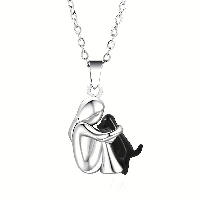 Fashion Little Girl And Dog Hug Necklace