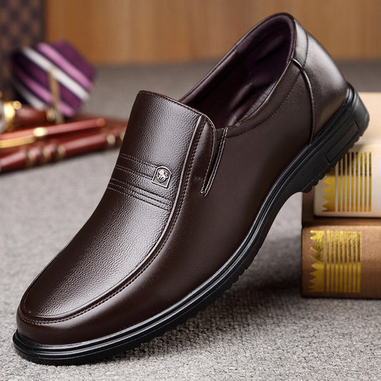 Men's Leather Genuine Flat Sole Round Toe Soft Sole Non-slip Casual Shoes For Middle-aged