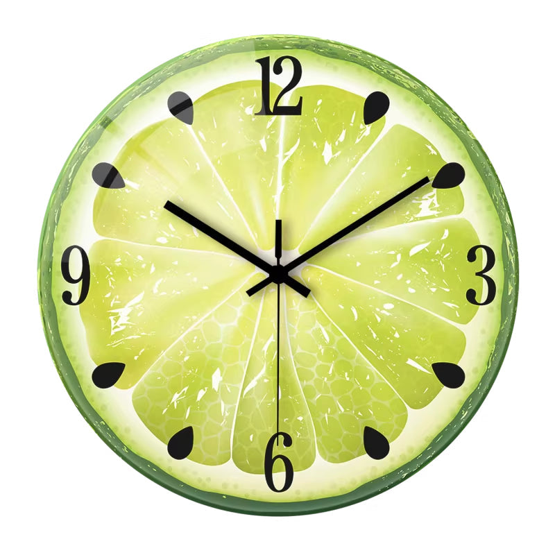 Fruit-colored Quiet-design Creative Glass Wall Clock Quartz Wall Clock