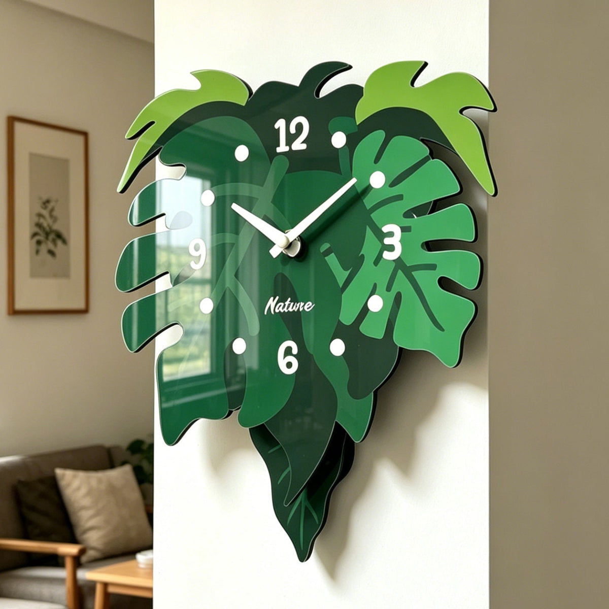 Wall Clock For Living Room Creative Decor With Lively Plants And Flowers Dynamic Wall Hanging