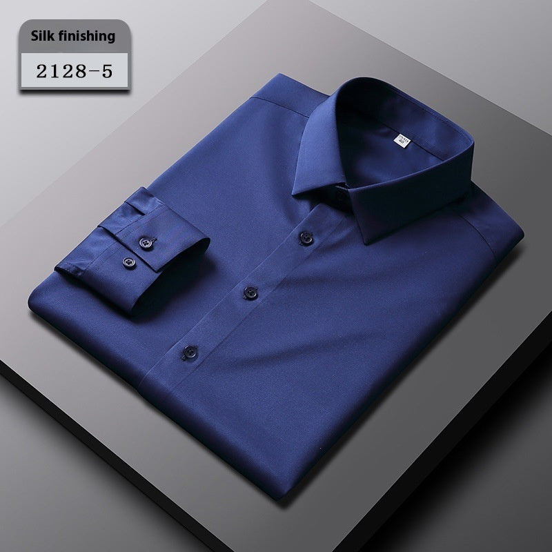 Elastic Silk Men's Long-sleeved Non-ironing Solid Color Breathable Shirt