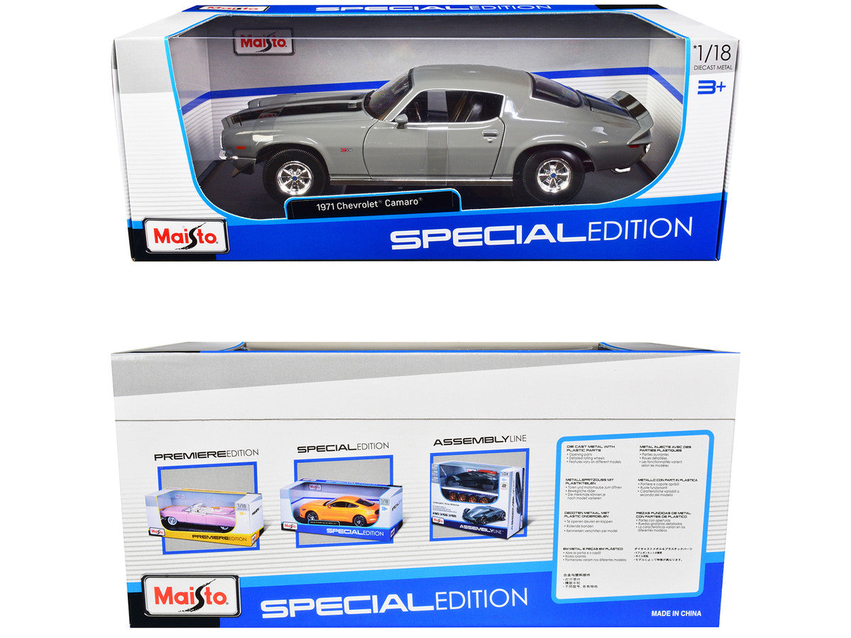 1971 Chevrolet Camaro Gray with Black Stripes "Special Edition" 1/18 Diecast Model Car by Maisto