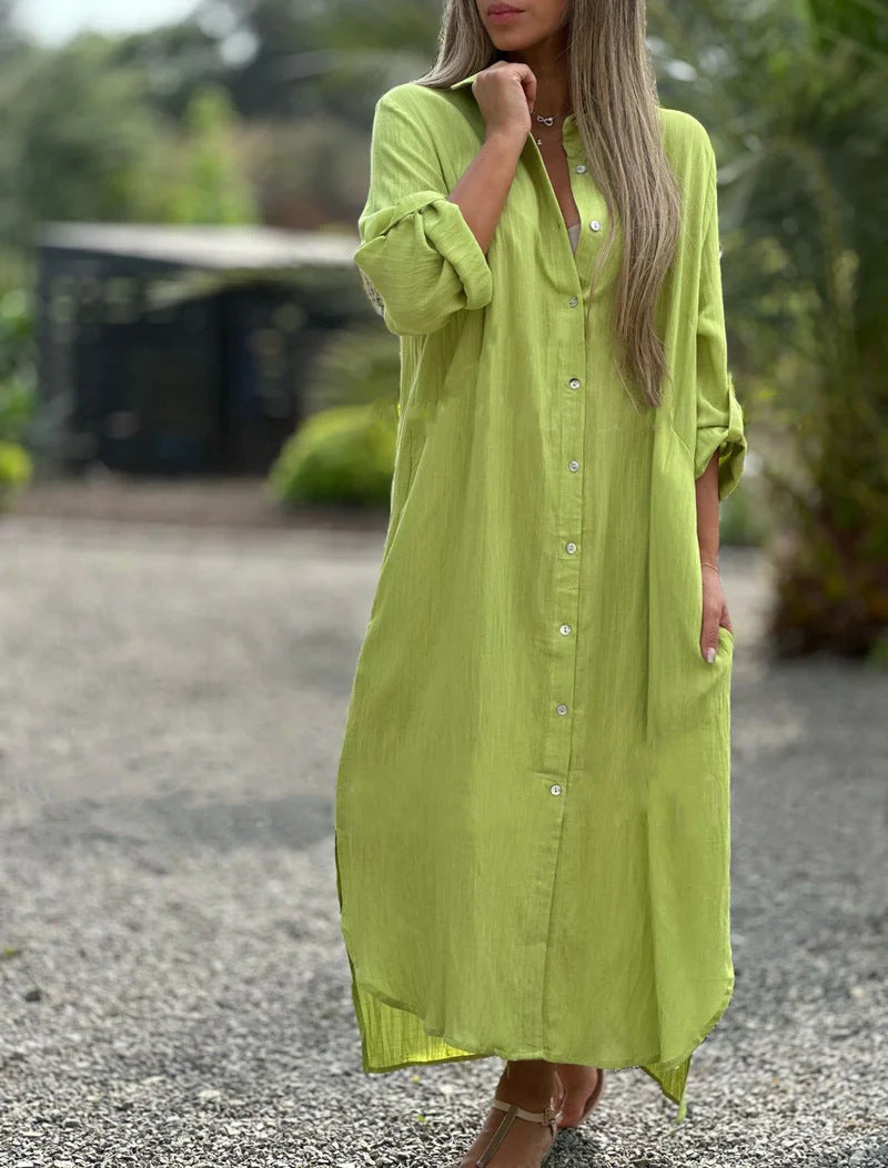 2026 Women's Dress, Cotton And Linen Shirt, Long Skirt, Fashionable Casual Long Sleeved Cardigan Dress