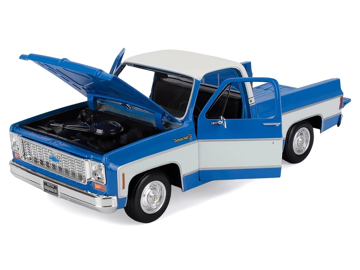 1974 Chevrolet C10 Cheyenne Super Pickup Truck Blue and White "Special Edition" Series 1/18 Diecast Model Car by Maisto
