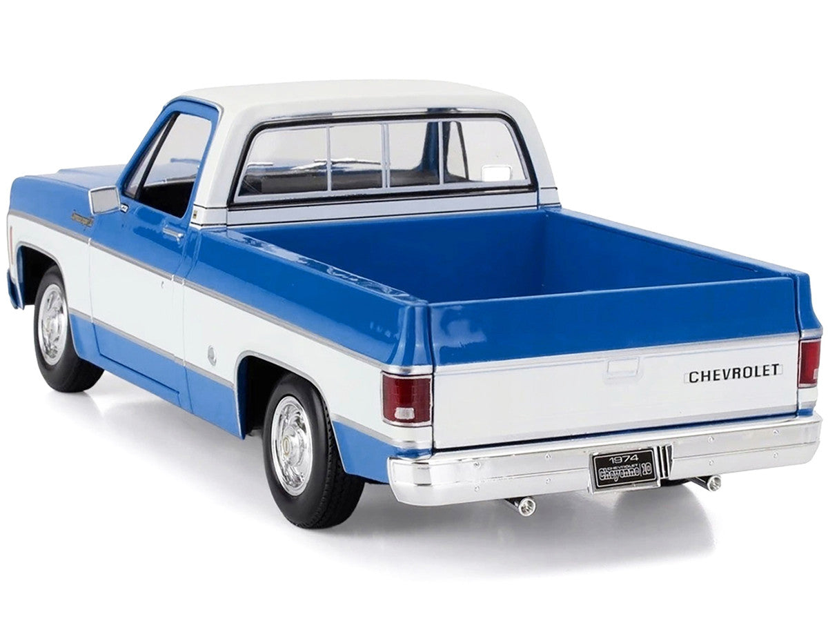 1974 Chevrolet C10 Cheyenne Super Pickup Truck Blue and White "Special Edition" Series 1/18 Diecast Model Car by Maisto