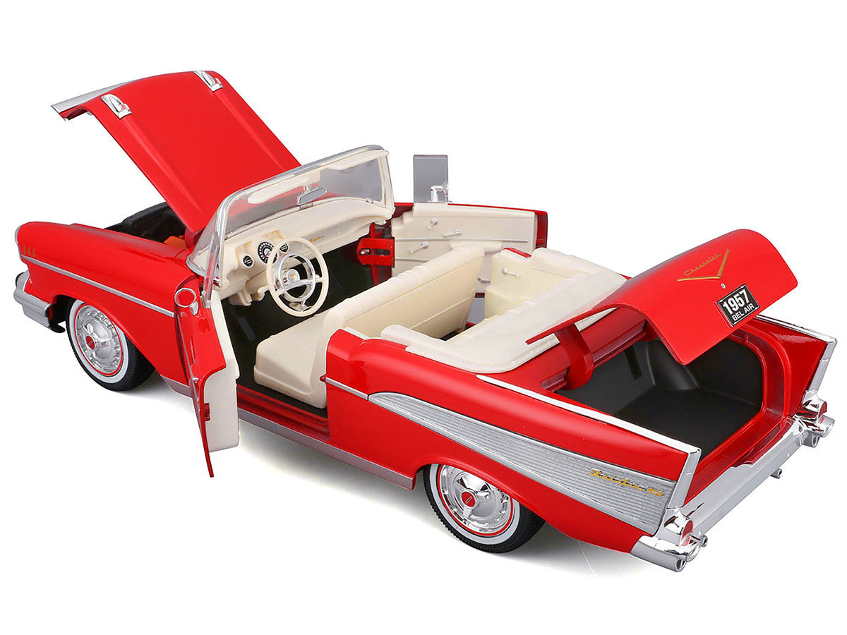 1957 Chevrolet Bel Air Convertible Red with White Interior "Special Edition" Series 1/18 Diecast Model Car by Maisto