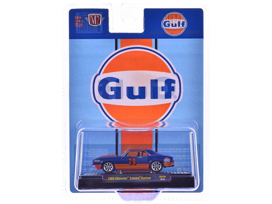 1969 Chevrolet Camaro Custom #20 "Gulf Oil" Dark Blue and Orange Limited Edition to 5500 pieces Worldwide 1/64 Diecast Model Car by M2 Machines