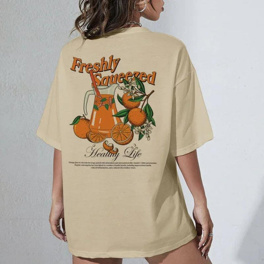 Orange Fruit T-Shirts Back Print Loose Botanical T Shirt Wom