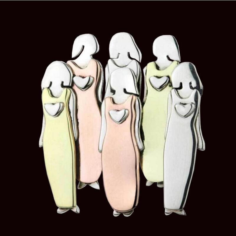 Fashion Jewelry Pink Enamel Pin Metal Heart Bond Between Three Sisters Designer Brooch Broches Vintage Brooches For Women