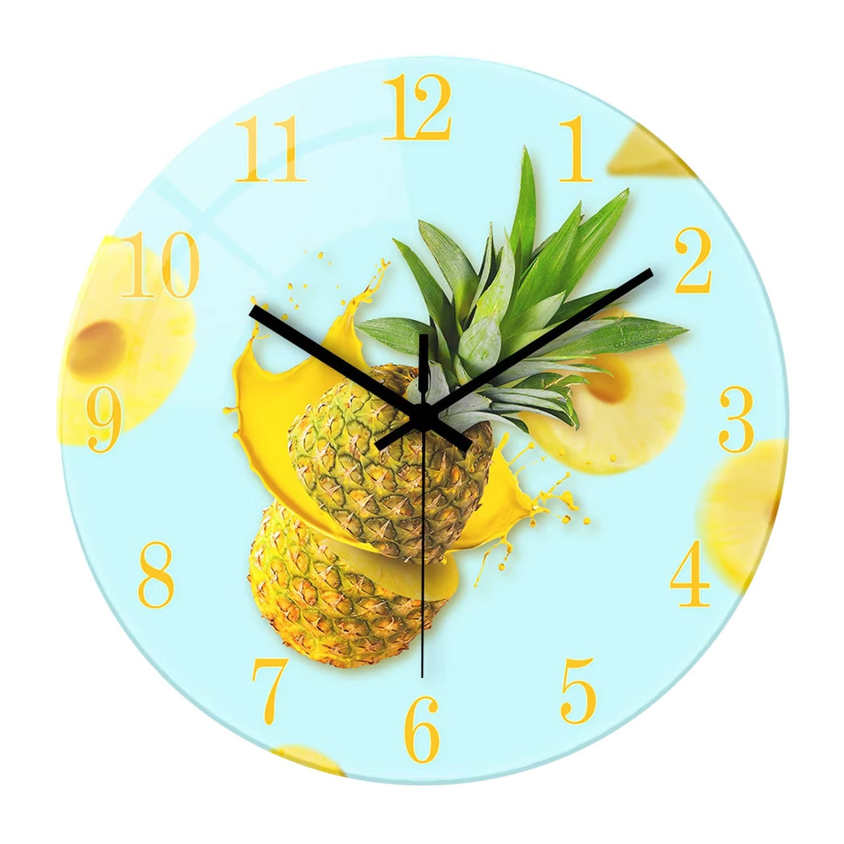 Fruit-colored Quiet-design Creative Glass Wall Clock Quartz Wall Clock