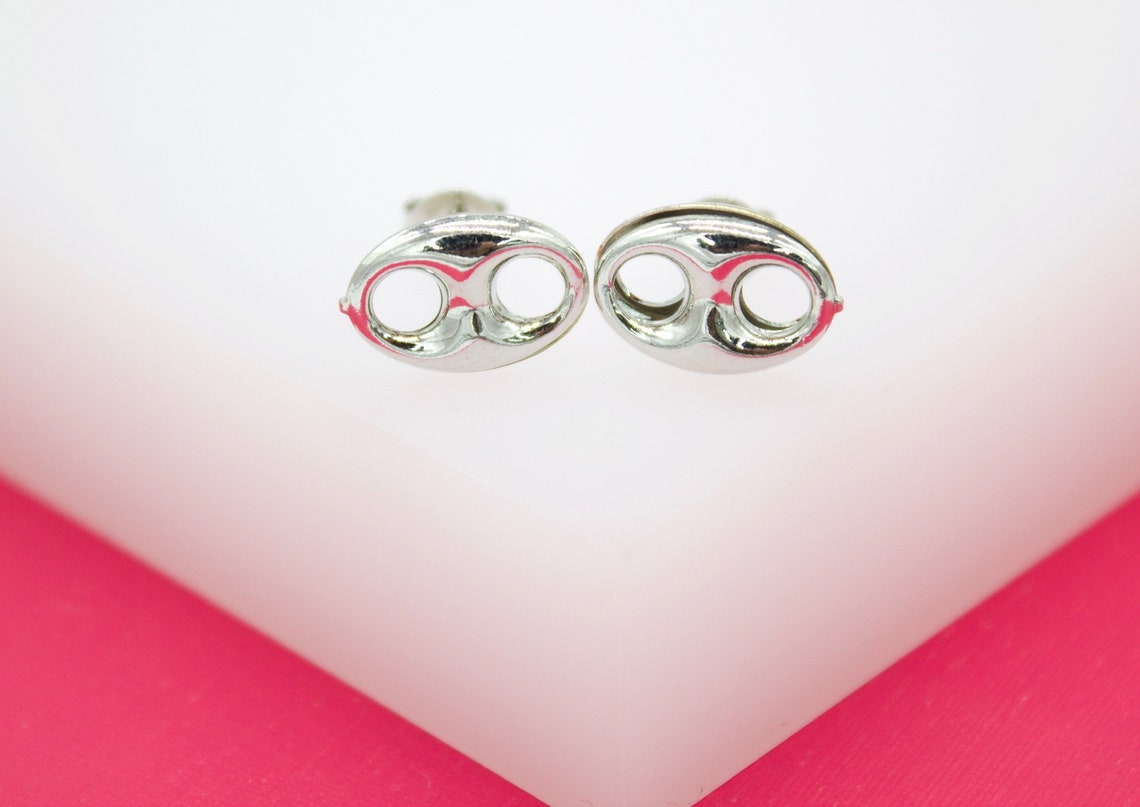 18K Rhodium Filled Puffy Mariner Stud Earrings (L123)(L34)