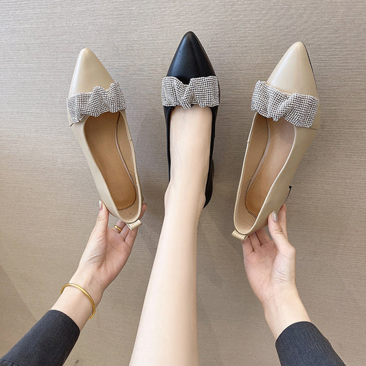 Top Layer Cowhide Pointed Toe Fashion Single Shoes Women