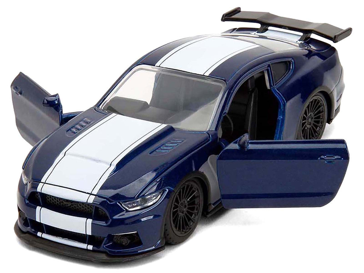 2016 Ford Mustang GT Dark Blue Metallic with White Stripe "F9" (2021) Movie "25 Years of Fast & Furious" Series 1/32 Diecast Model Car by Jada