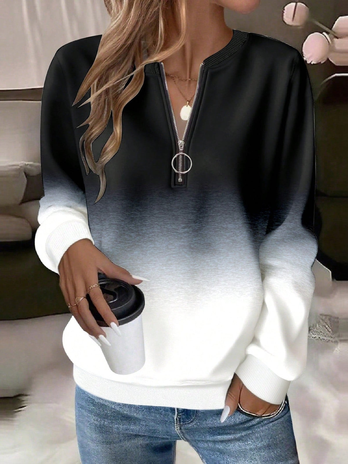2026 New Autumn And Winter Amazon Independent Site Wish Printed Long Sleeve HalfZip Women's Hoodie