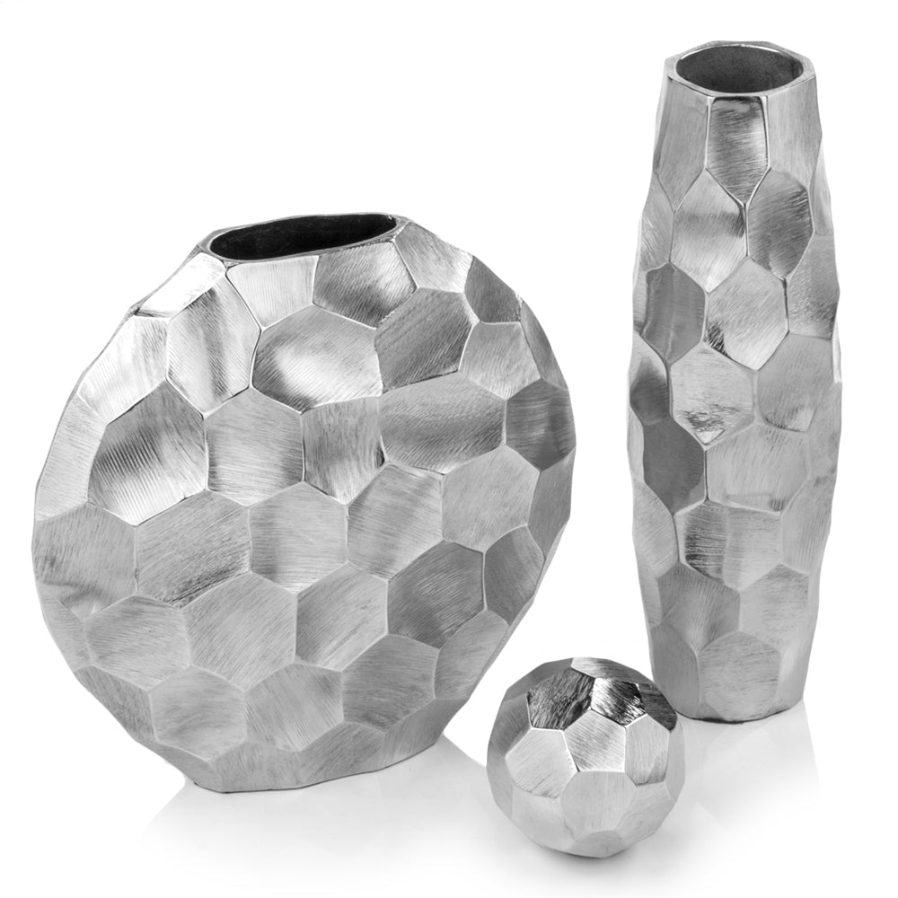 14" Aluminum Silver Cylinder Table Vase