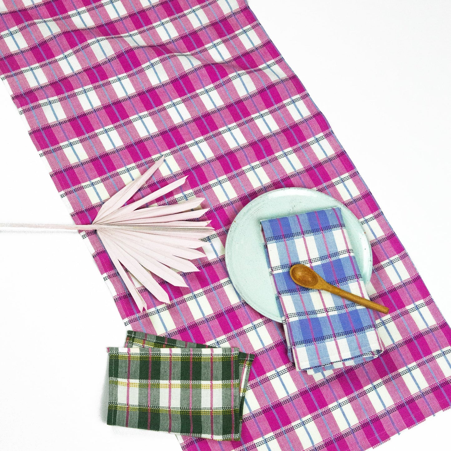San Andres Gingham Pink & White Table Runner