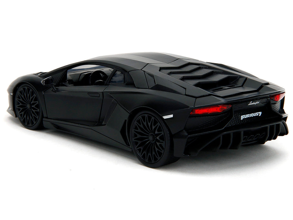 Shaw's Lamborghini Aventador Matt Black "Furious 7" (2015) Movie "Fast & Furious" Series 1/24 Diecast Car Model by Jada