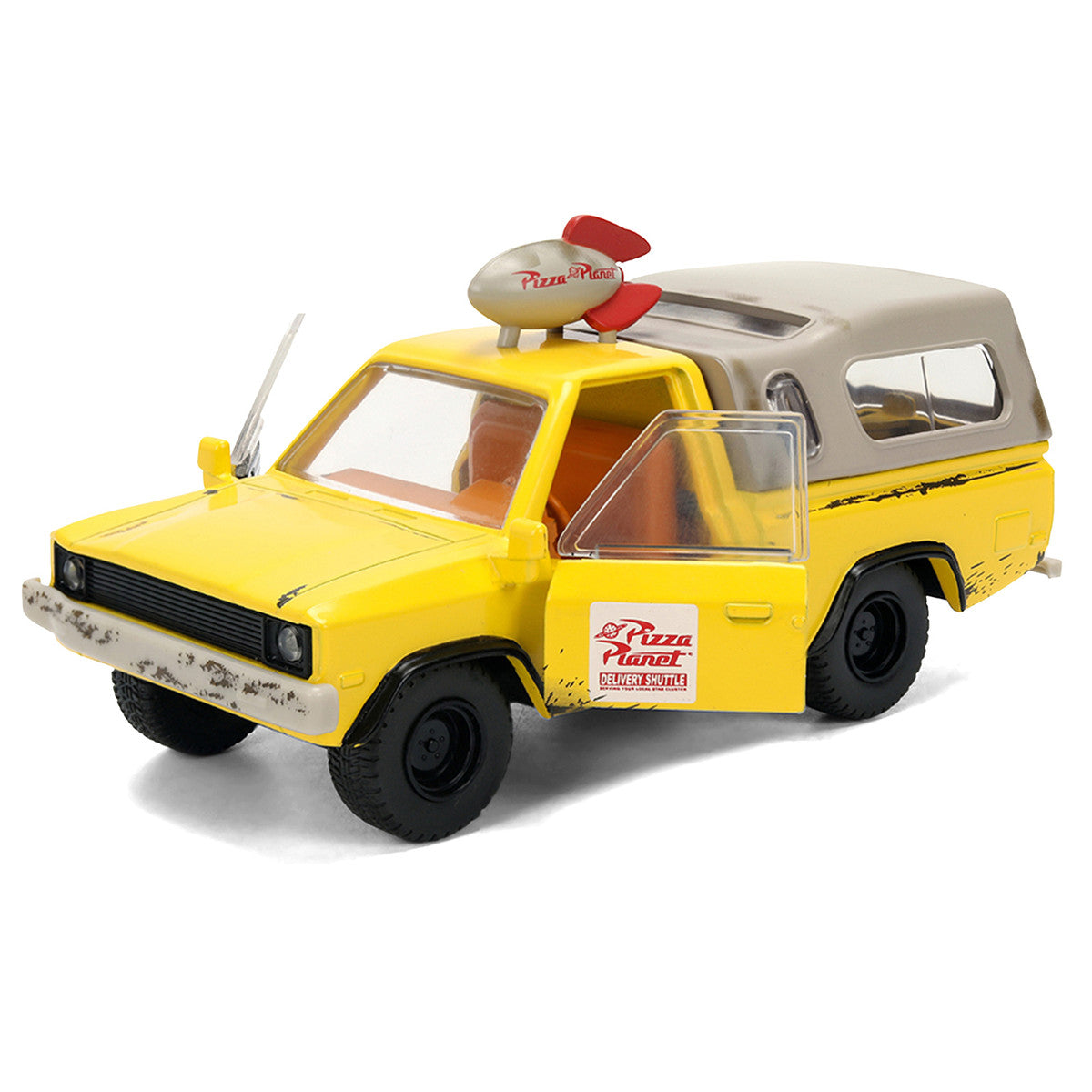 Pizza Planet Truck Yellow (Weathered) with Beige Camper "Toy Story" (1995) Movie "Hollywood Rides" Series 1/32 Diecast Model Car by Jada