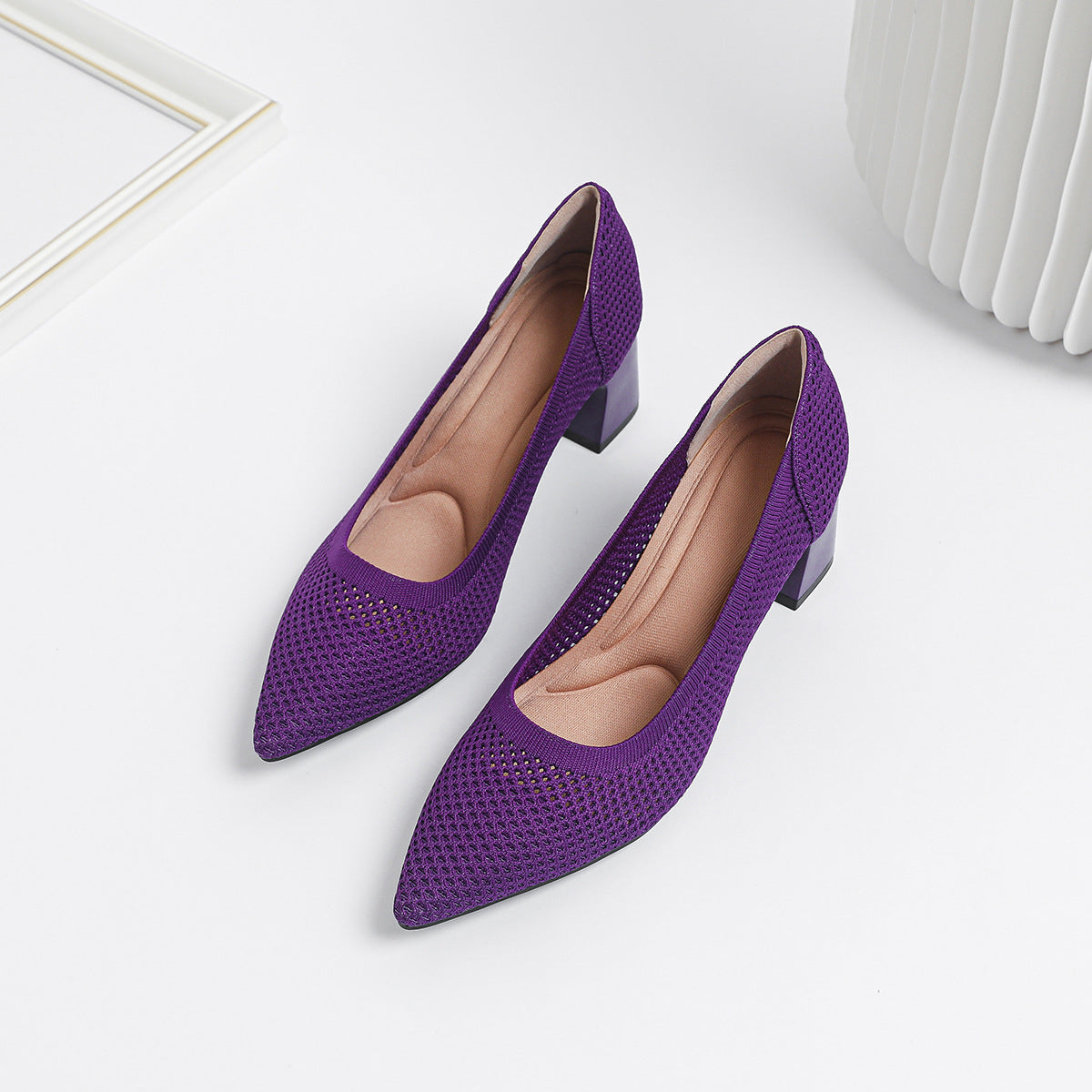 Women's Summer Casual Pointed Toe Chunky Heel Hollow Sandals