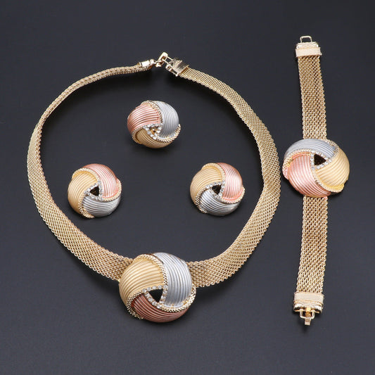 Three-color earrings, necklaces and bracelets set