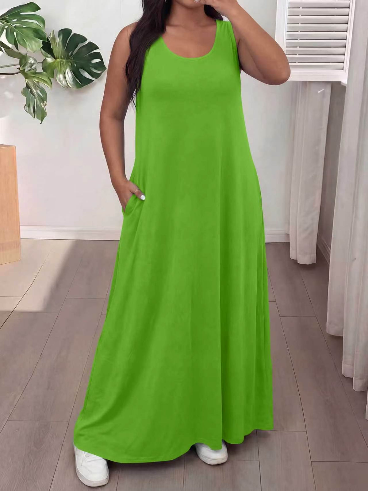 2026 Summer Womens Sleeveless Maxi Dress, U Neck Loose Casual Long Dress With Pockets