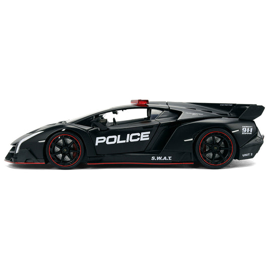 Lamborghini Veneno "Police" Matt Black "Hyper-Spec" Series 1/24 Diecast Model Car by Jada