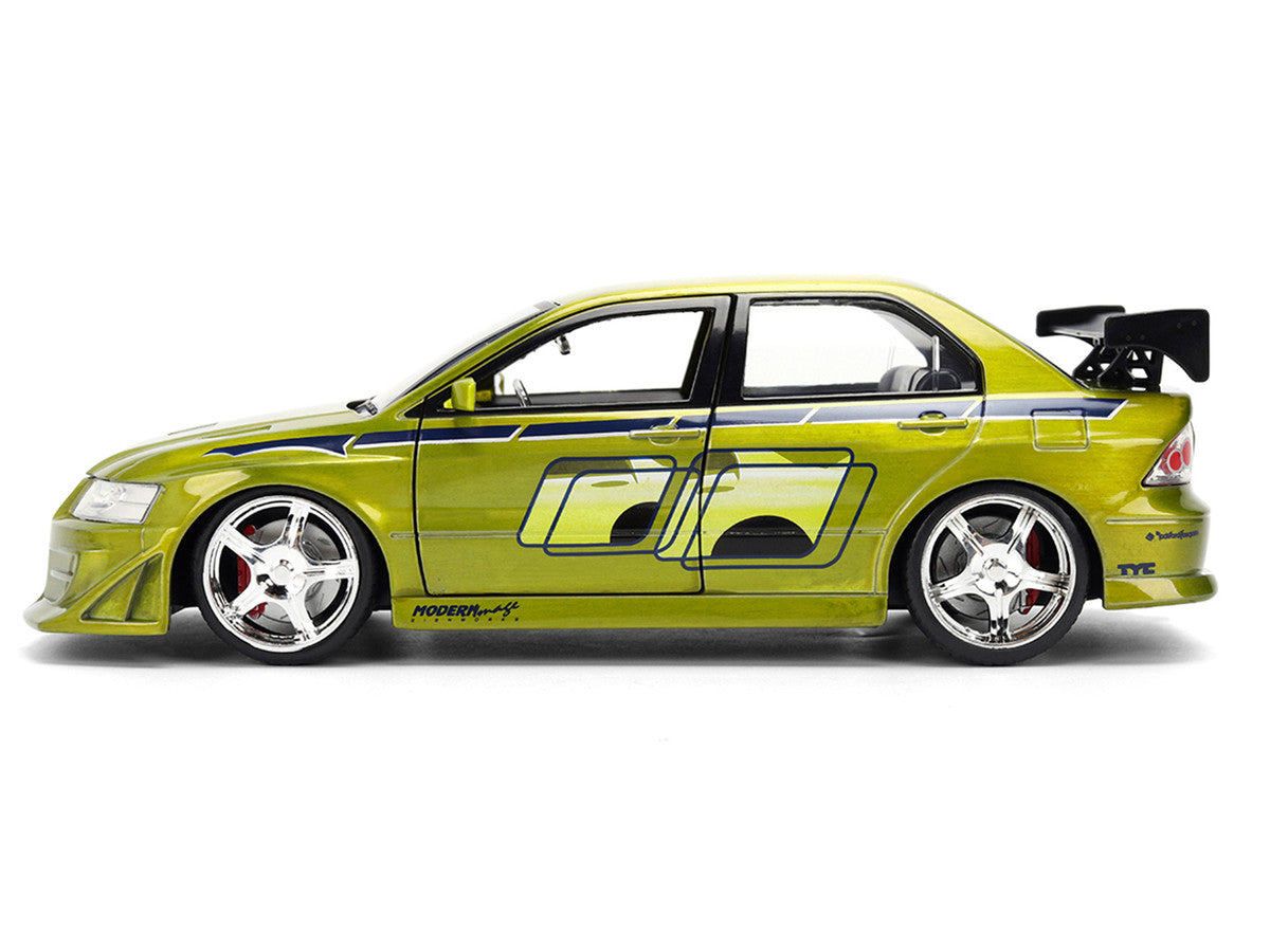 Brian's Mitsubishi Lancer Evolution VII Green Color Brush Finish "2 Fast 2 Furious" (2003) Movie "25 Years of Fast & Furious" Series1/24 Diecast Model Car by Jada