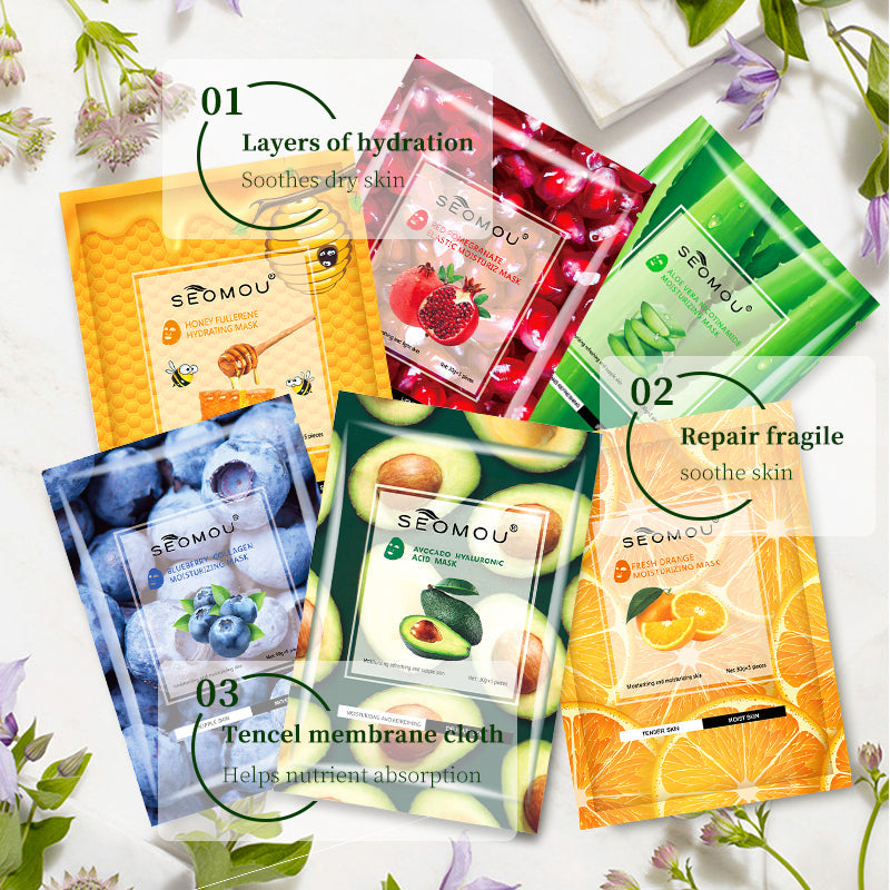 Pomegranate Elastic Moisturizing Facial Mask 10pcs