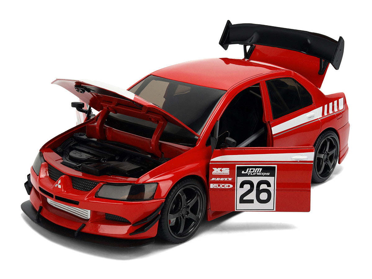 2006 Mitsubishi Lancer Evolution IX RHD (Right Hand Drive) #26 Red with White Graphics "JDM Tuners" Series 1/24 Diecast Model Car by Jada