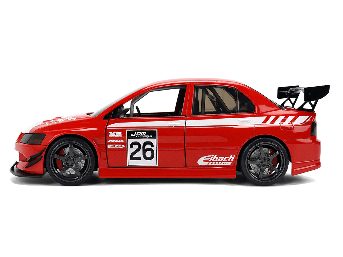 2006 Mitsubishi Lancer Evolution IX RHD (Right Hand Drive) #26 Red with White Graphics "JDM Tuners" Series 1/24 Diecast Model Car by Jada