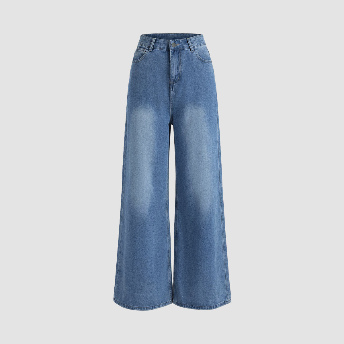 Light Blue Denim Cropped Jacket And Wide-leg Jeans Set