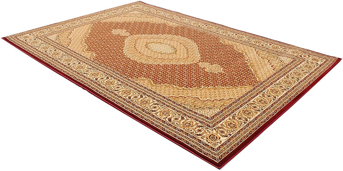 4' X 6' Red and Beige Oriental Power Loom Area Rug
