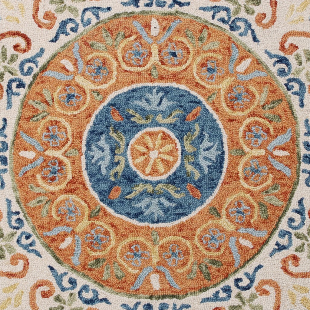 4' Round Orange Traditional Medallion Area Rug