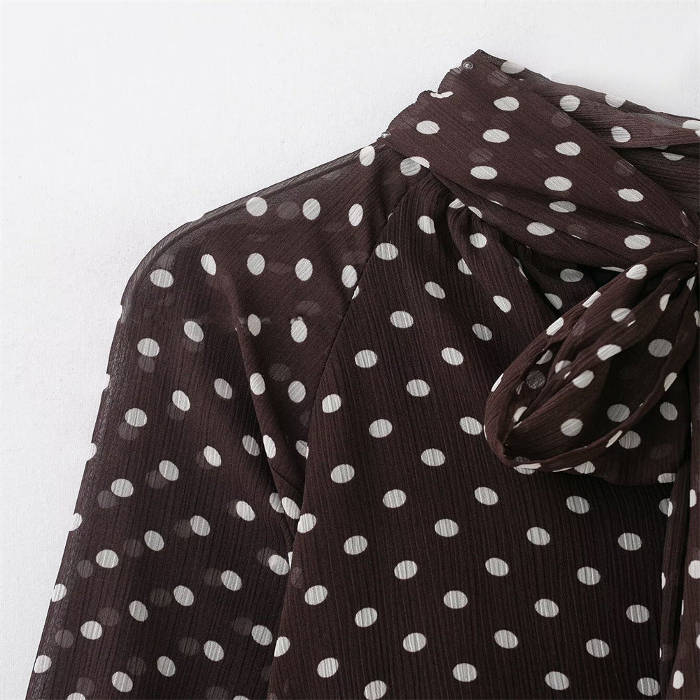 Polka Dot Long-Sleeve Shirt With Bow