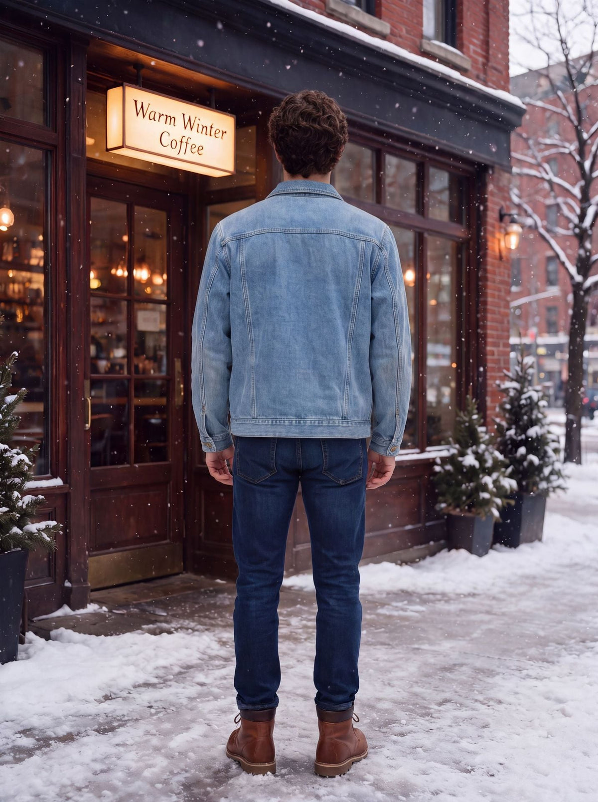 Cross-border, In-stock, Fleece-lined, And Thickened Denim Jacket For Men, Slim Fit, 2026 Autumn Winter Casual Jacket, Available On Amazon