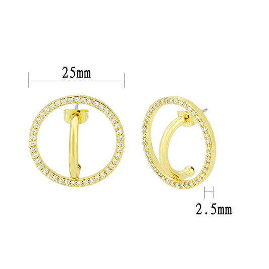 3W1744G - Flash Gold Brass Earring with AAA Grade CZ in Clear