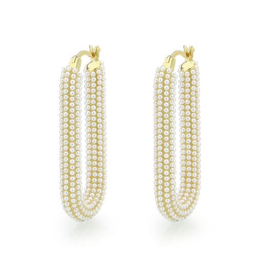 3W1783 - Flash Gold Brass Earring with Synthetic in White