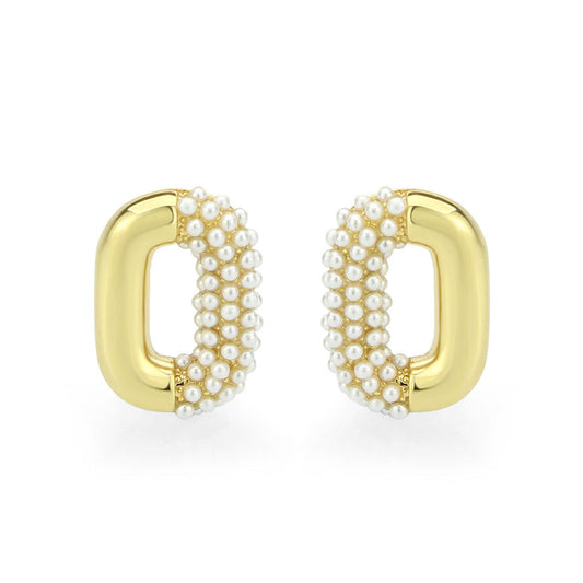 3W1793 - Flash Gold Brass Earring with Synthetic in White