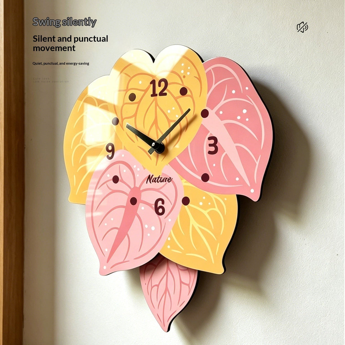 Wall Clock For Living Room Creative Decor With Lively Plants And Flowers Dynamic Wall Hanging