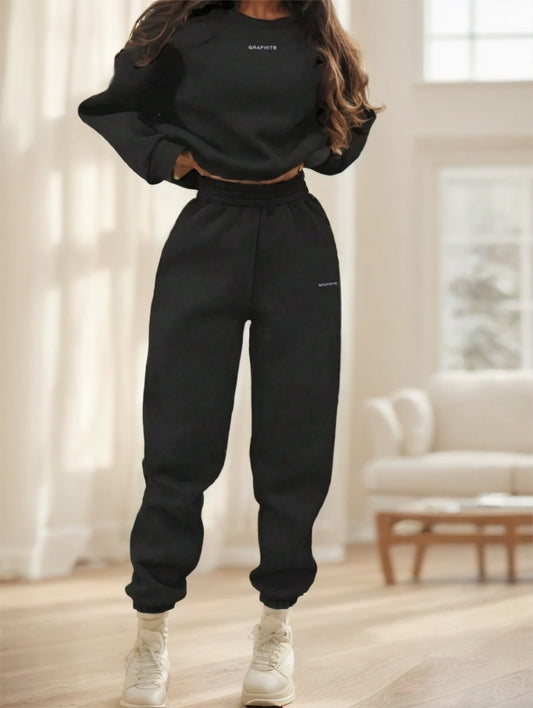 2pcs Women's Casual Letter Print Sweatshirt And Sweatpants Set
