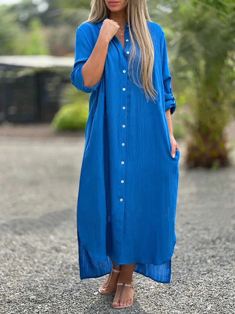 2026 Women's Dress, Cotton And Linen Shirt, Long Skirt, Fashionable Casual Long Sleeved Cardigan Dress