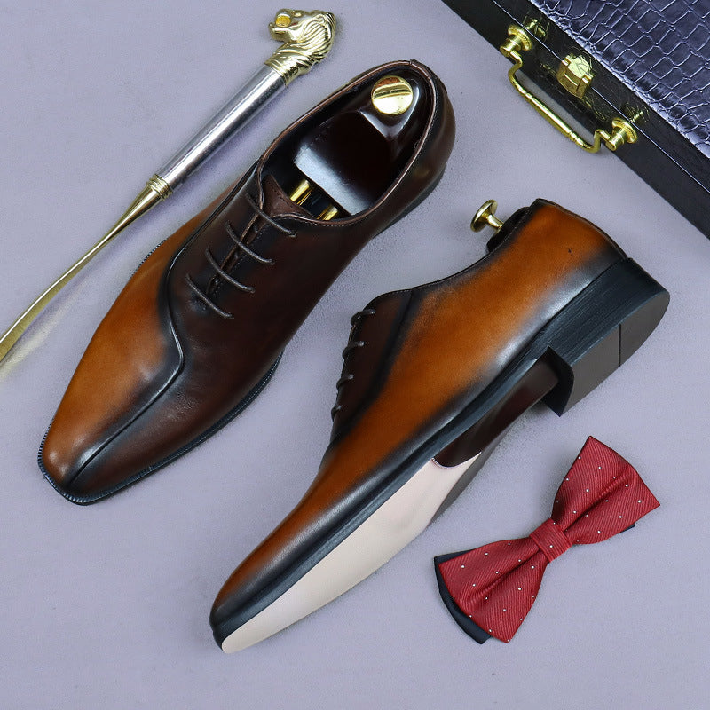 Mens Formal Leather Dress Shoes In British Style With A Color-block Design
