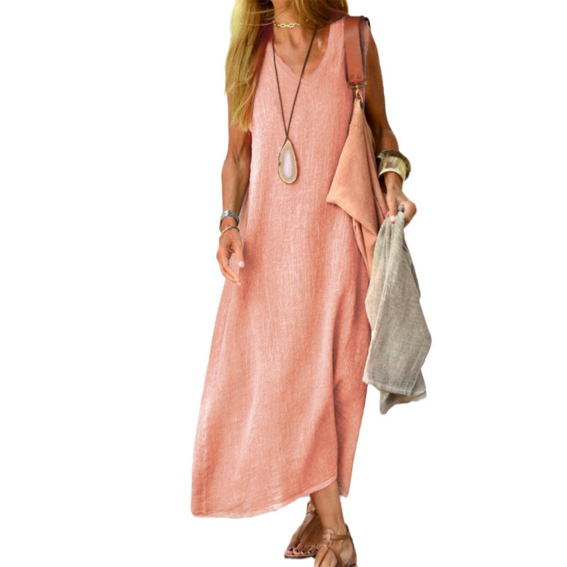 2026 Women's New European And American Dress Summer Fashion Versatile Cotton And Hemp Dress