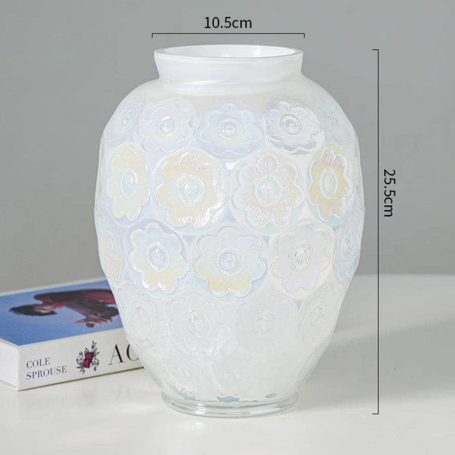 Embossed Crystal Glass Silver Lotus Vase